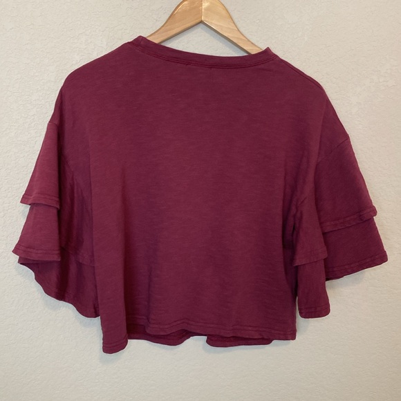 Blu Pepper Ruffle Sleeve Floral Embroidered Maroon Sweater Style BA7708 M - Picture 3 of 9